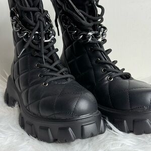 Quilted Black Combat Boots